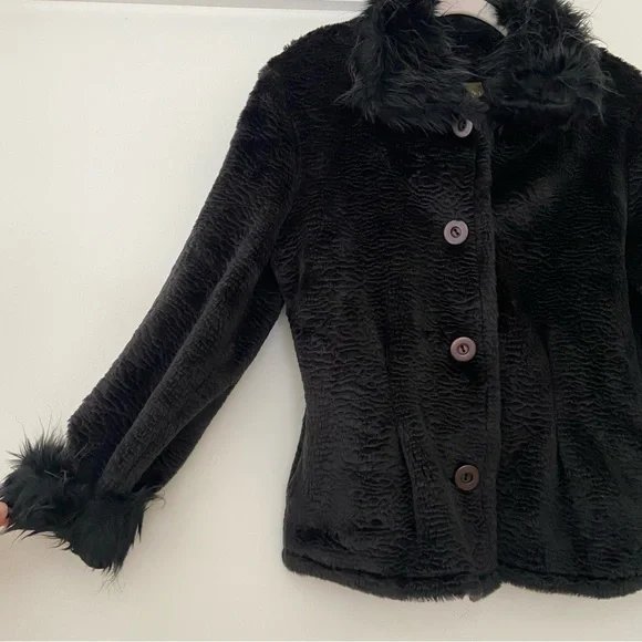 Vtg Maralyce Ferree Coat Women's Medium Faux Fur Black Boho Fairy Grunge Goth - Picture 4 of 13